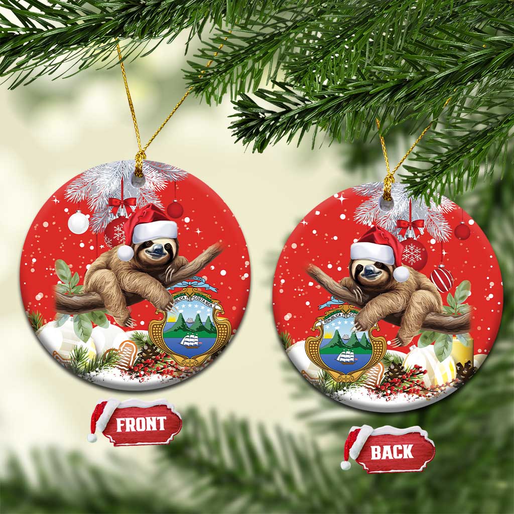 Costa Rica Christmas Ceramic Ornament A Cheerful Sloth Wearing a Santa Hat LT18