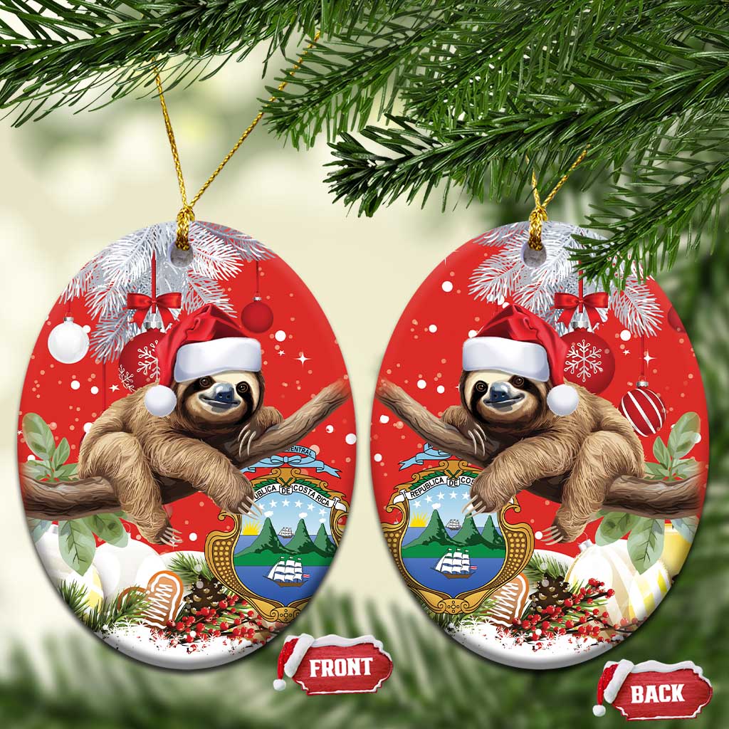 Costa Rica Christmas Ceramic Ornament A Cheerful Sloth Wearing a Santa Hat LT18