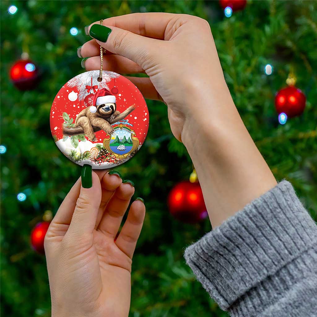 Costa Rica Christmas Ceramic Ornament A Cheerful Sloth Wearing a Santa Hat LT18