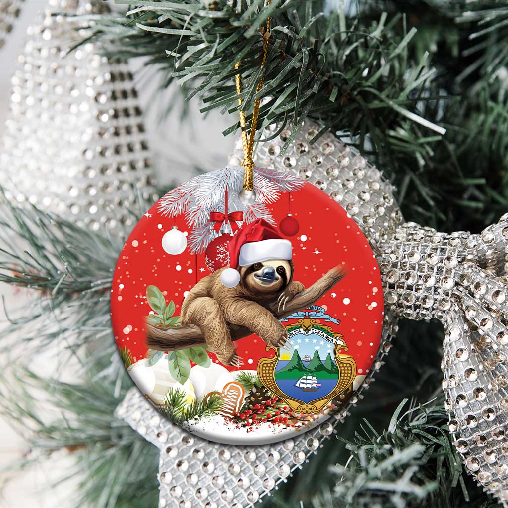 Costa Rica Christmas Ceramic Ornament A Cheerful Sloth Wearing a Santa Hat LT18