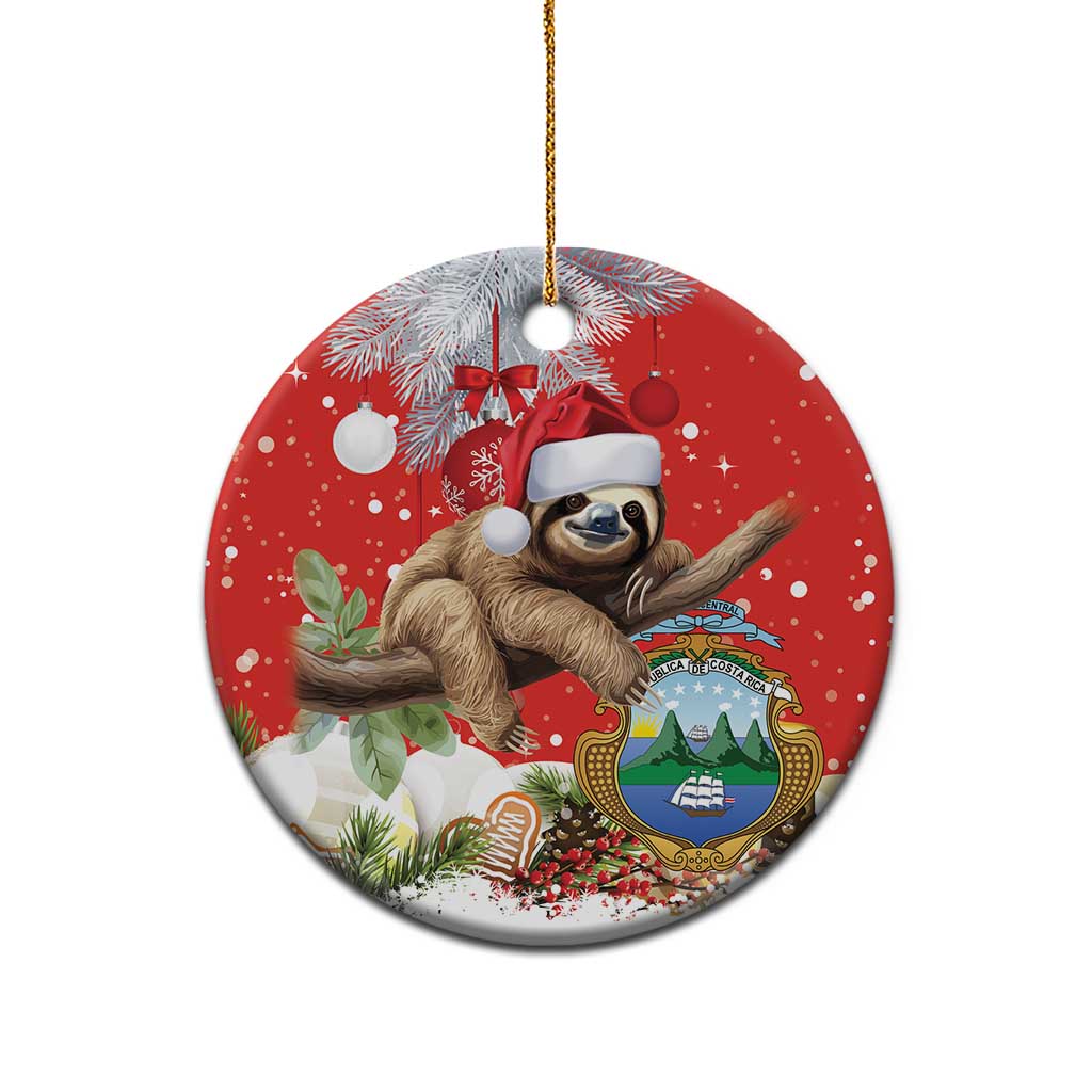 Costa Rica Christmas Ceramic Ornament A Cheerful Sloth Wearing a Santa Hat LT18