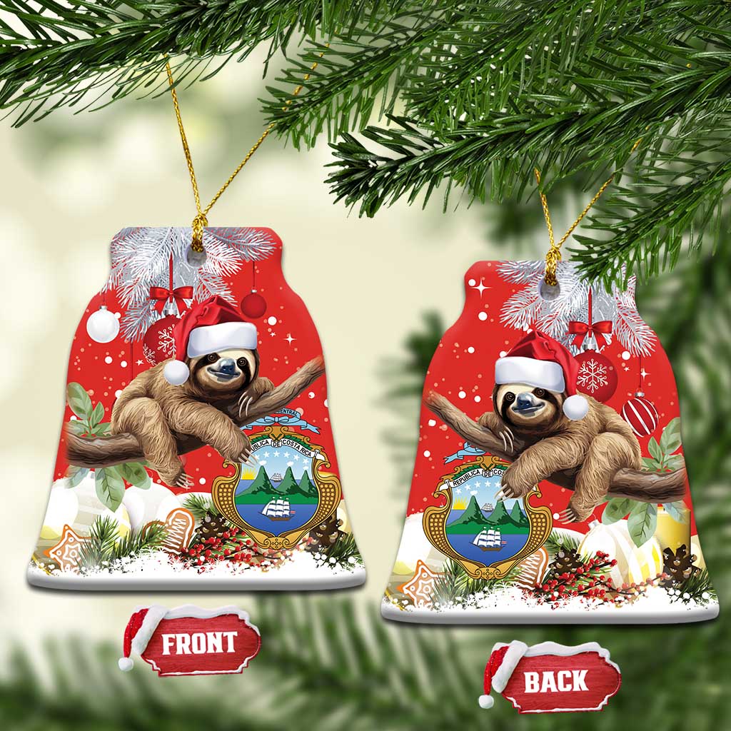 Costa Rica Christmas Ceramic Ornament A Cheerful Sloth Wearing a Santa Hat LT18