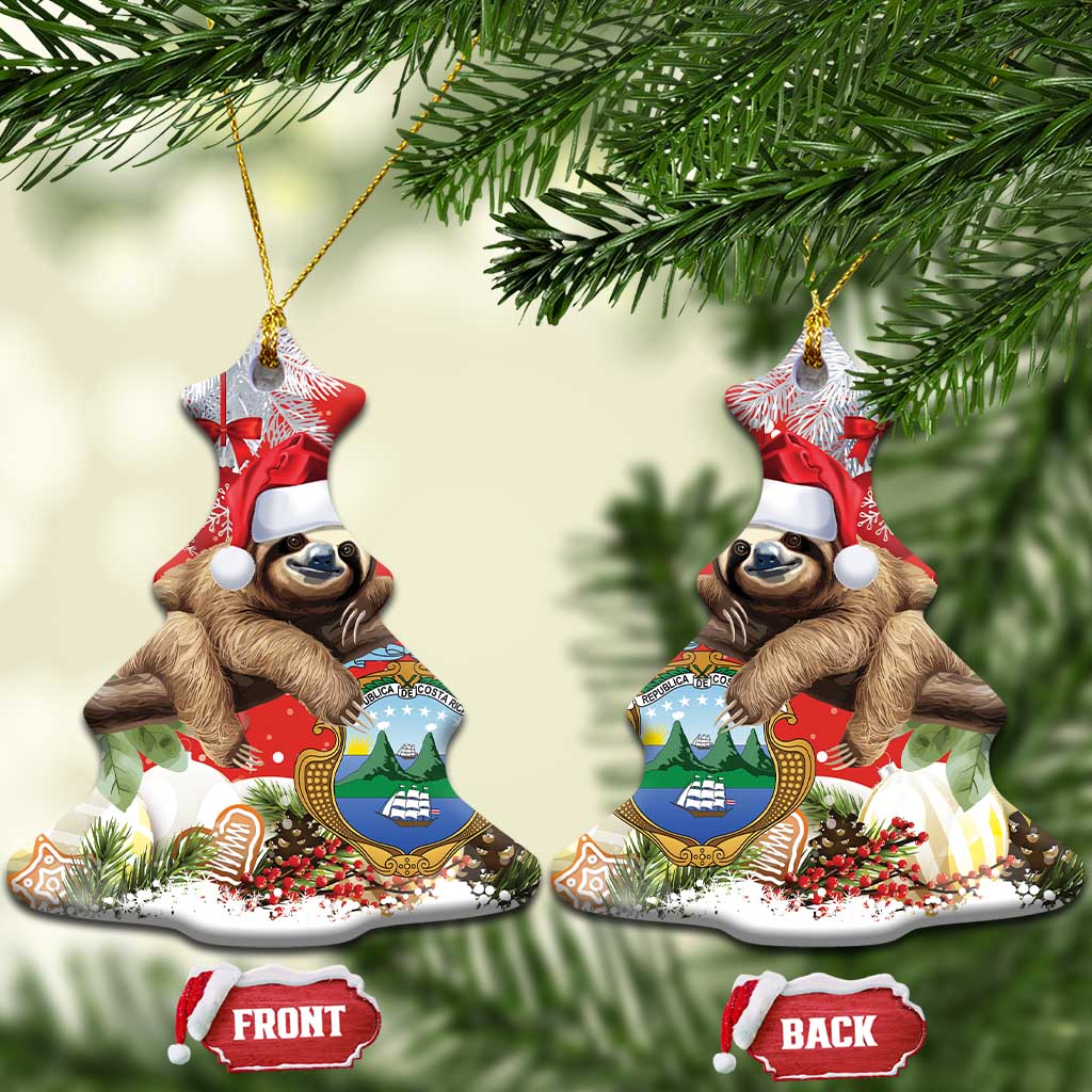 Costa Rica Christmas Ceramic Ornament A Cheerful Sloth Wearing a Santa Hat LT18