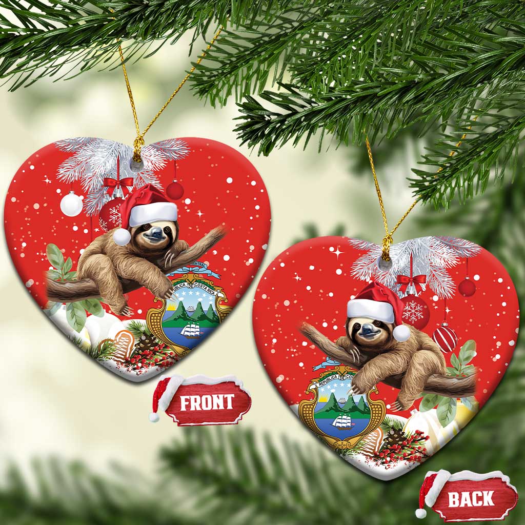 Costa Rica Christmas Ceramic Ornament A Cheerful Sloth Wearing a Santa Hat LT18