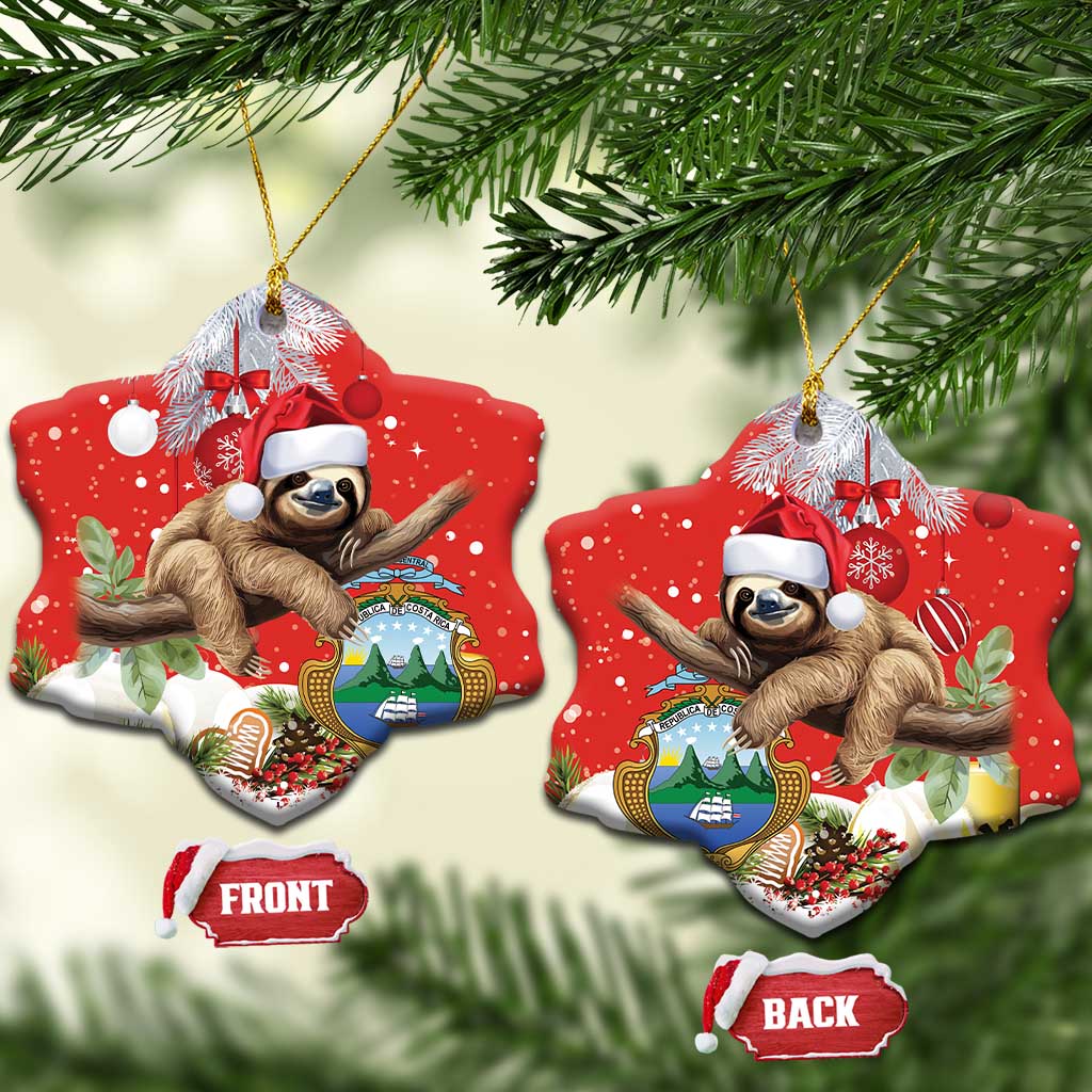 Costa Rica Christmas Ceramic Ornament A Cheerful Sloth Wearing a Santa Hat LT18