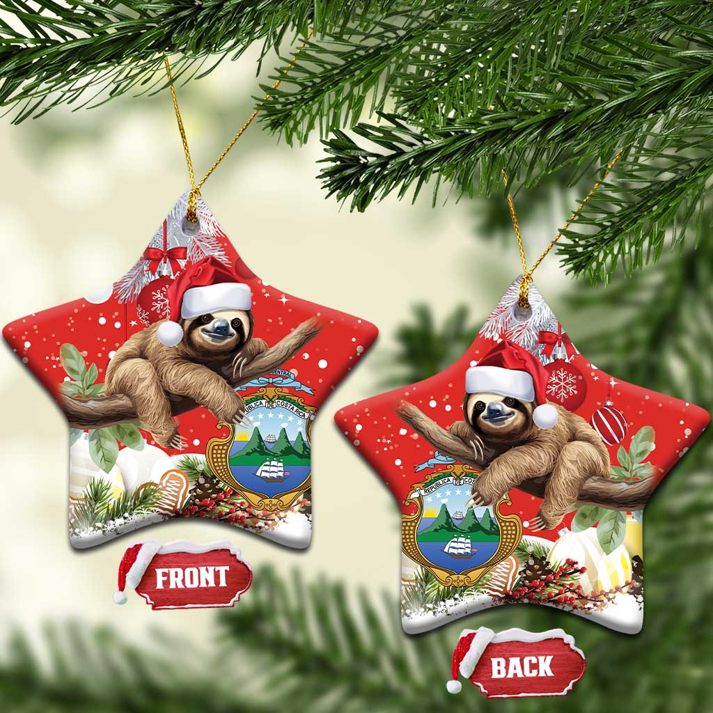Costa Rica Christmas Ceramic Ornament A Cheerful Sloth Wearing a Santa Hat LT18