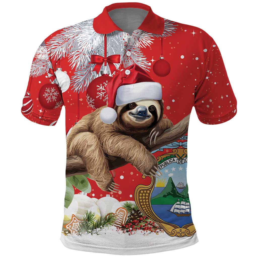 Christmas Costa Rica Polo Shirt A Cheerful Sloth Wearing a Santa Hat LT18