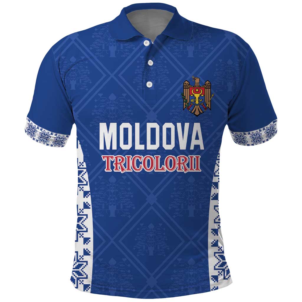 Custom Moldova Football Polo Shirt Tricolorii Tree Of Life Blue Version LT18