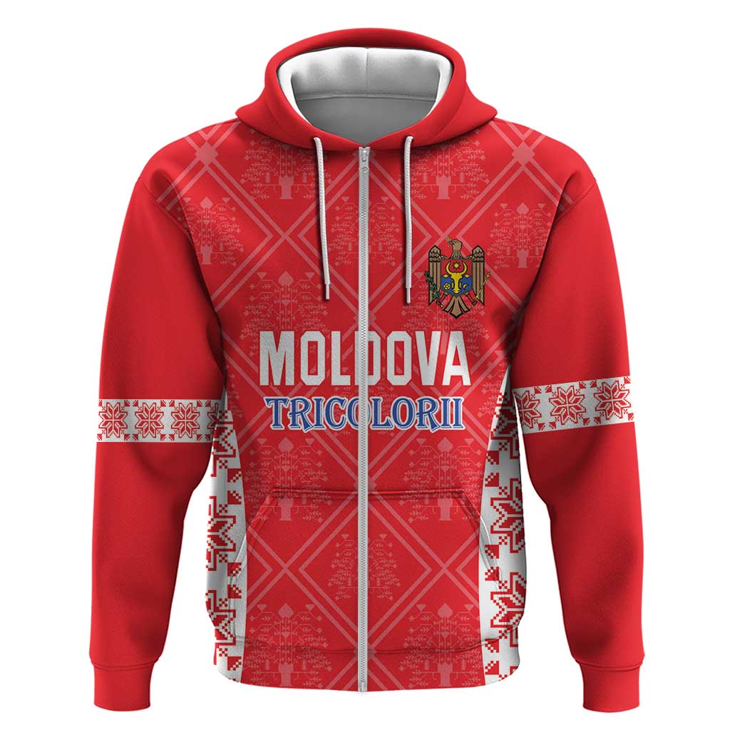Custom Moldova Football Hoodie Tricolorii Tree Of Life Red Version LT18