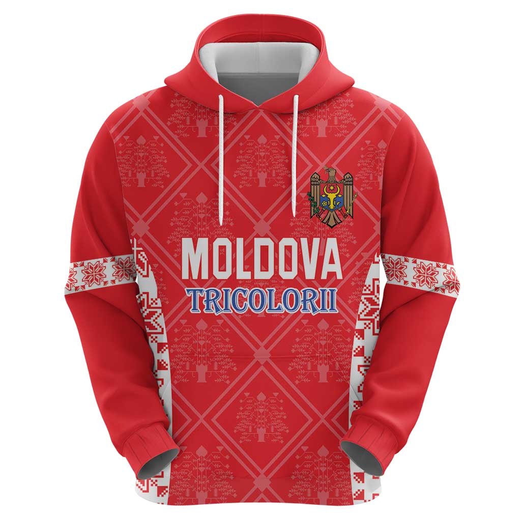 Custom Moldova Football Hoodie Tricolorii Tree Of Life Red Version LT18