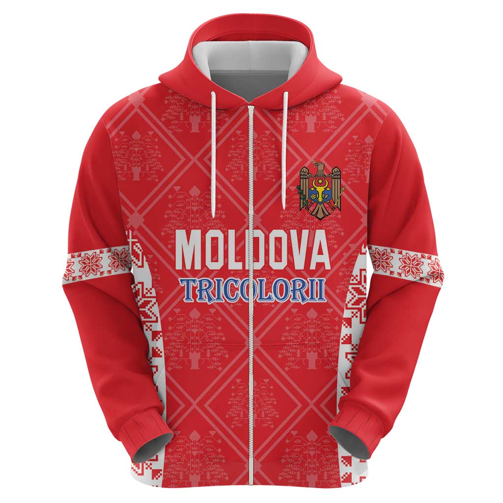 Custom Moldova Football Hoodie Tricolorii Tree Of Life Red Version LT18