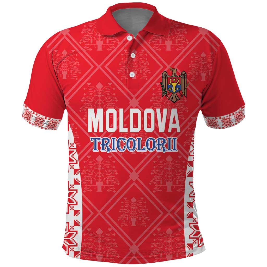 Custom Moldova Football Polo Shirt Tricolorii Tree Of Life Red Version LT18