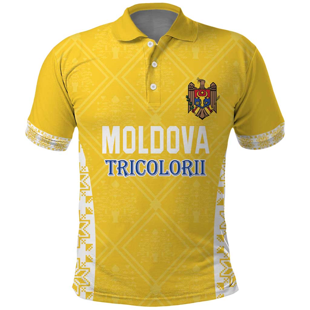 Custom Moldova Football Polo Shirt Tricolorii Tree Of Life Yellow Version LT18