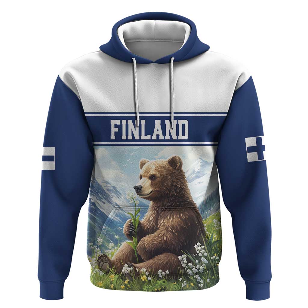Personalized Finland Hoodie Brown Bear With Lily Of The Valley LT18