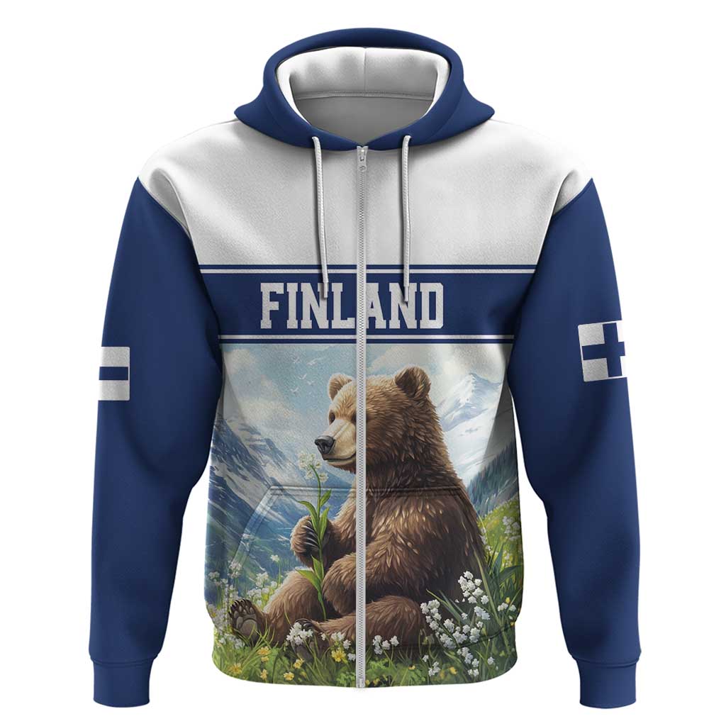 Personalized Finland Hoodie Brown Bear With Lily Of The Valley LT18