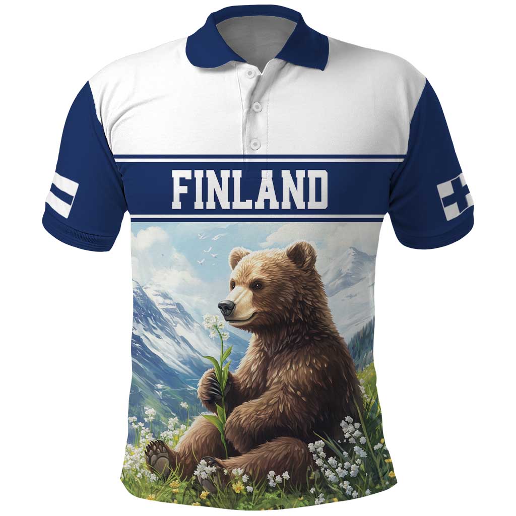 Personalized Finland Polo Shirt Brown Bear With Lily Of The Valley LT18