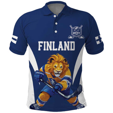 Custom Finland Hockey Polo Shirt Suomi Leijonat Mascot LT18