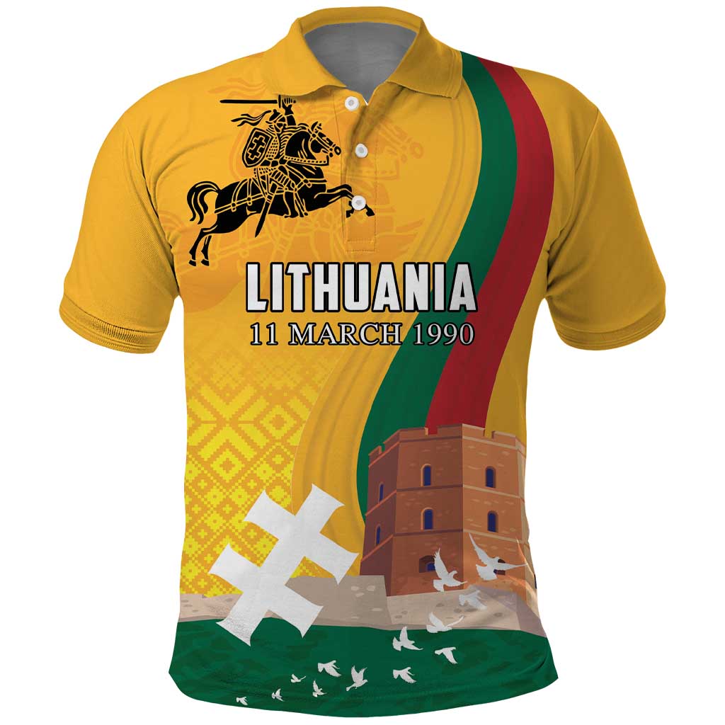 Personalized Lithuania Independence Restoration Day Polo Shirt Gediminas Tower Flag Style LT18