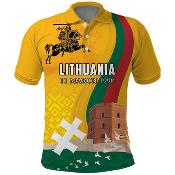 Personalized Lithuania Independence Restoration Day Polo Shirt Gediminas Tower Flag Style LT18