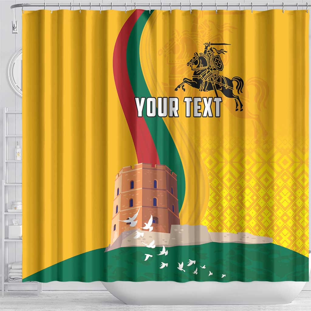 Personalized Lithuania Independence Restoration Day Shower Curtain Gediminas Tower Flag Style LT18
