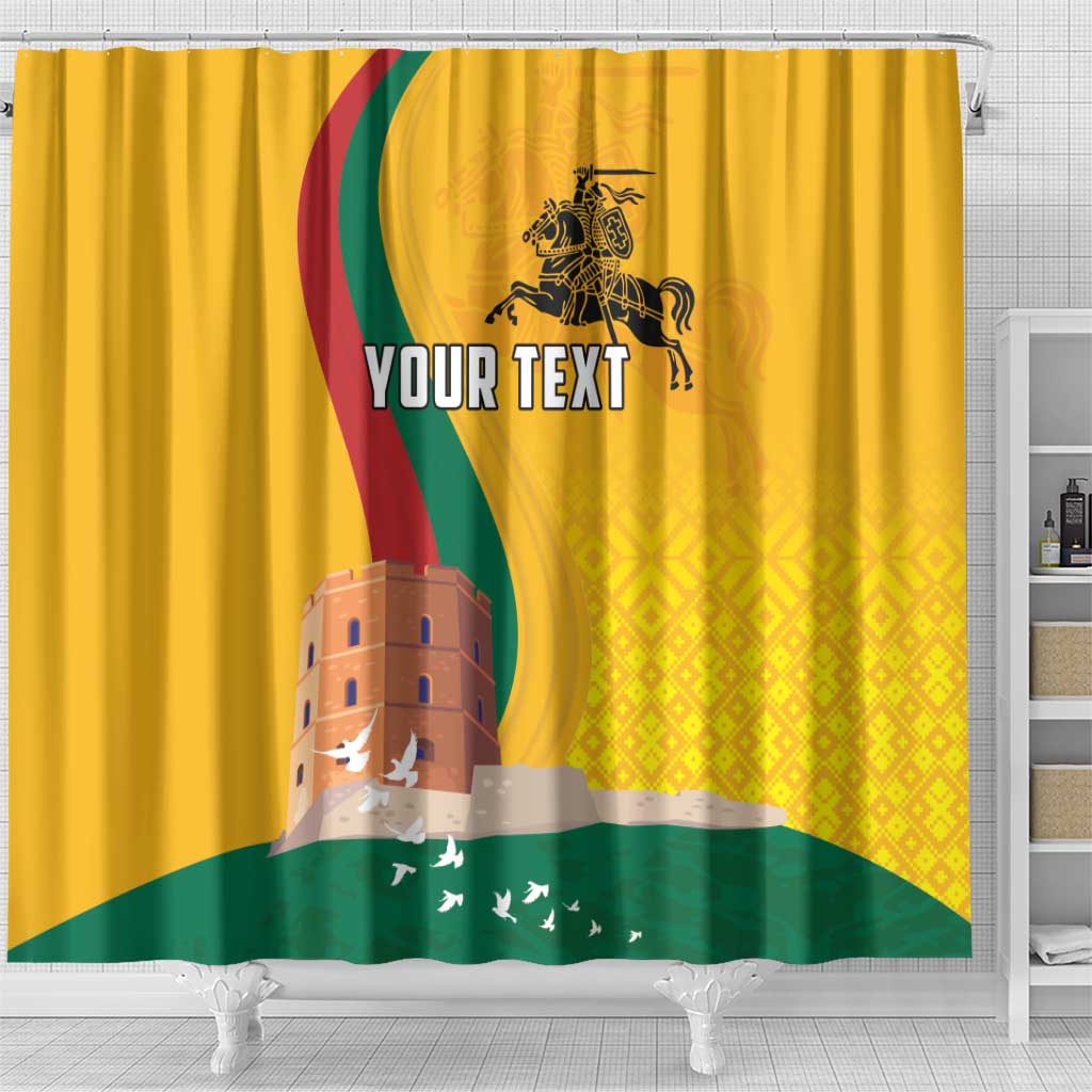 Personalized Lithuania Independence Restoration Day Shower Curtain Gediminas Tower Flag Style LT18