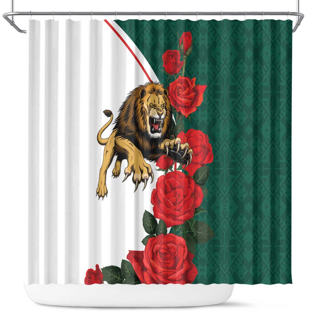 Bulgaria Lion Shower Curtain Folk Patterns With Rose LT18
