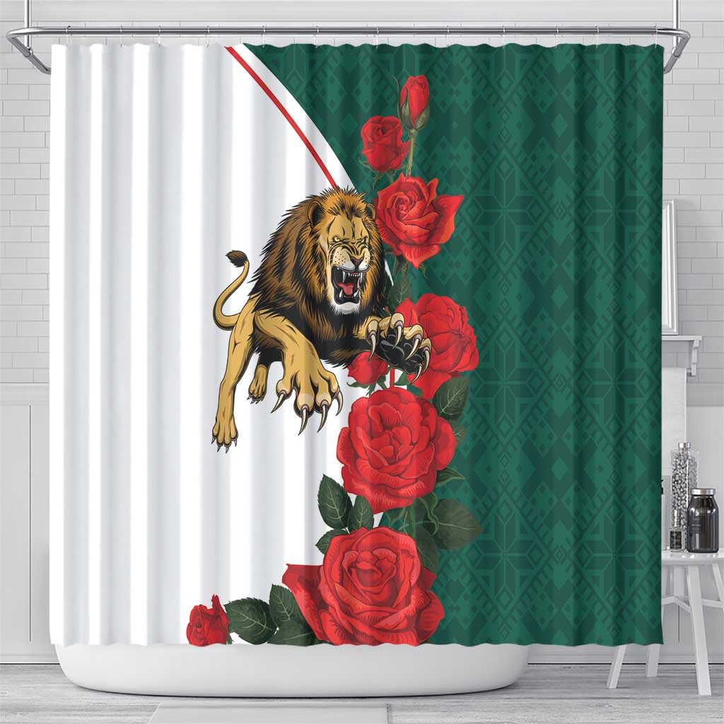 Bulgaria Lion Shower Curtain Folk Patterns With Rose LT18