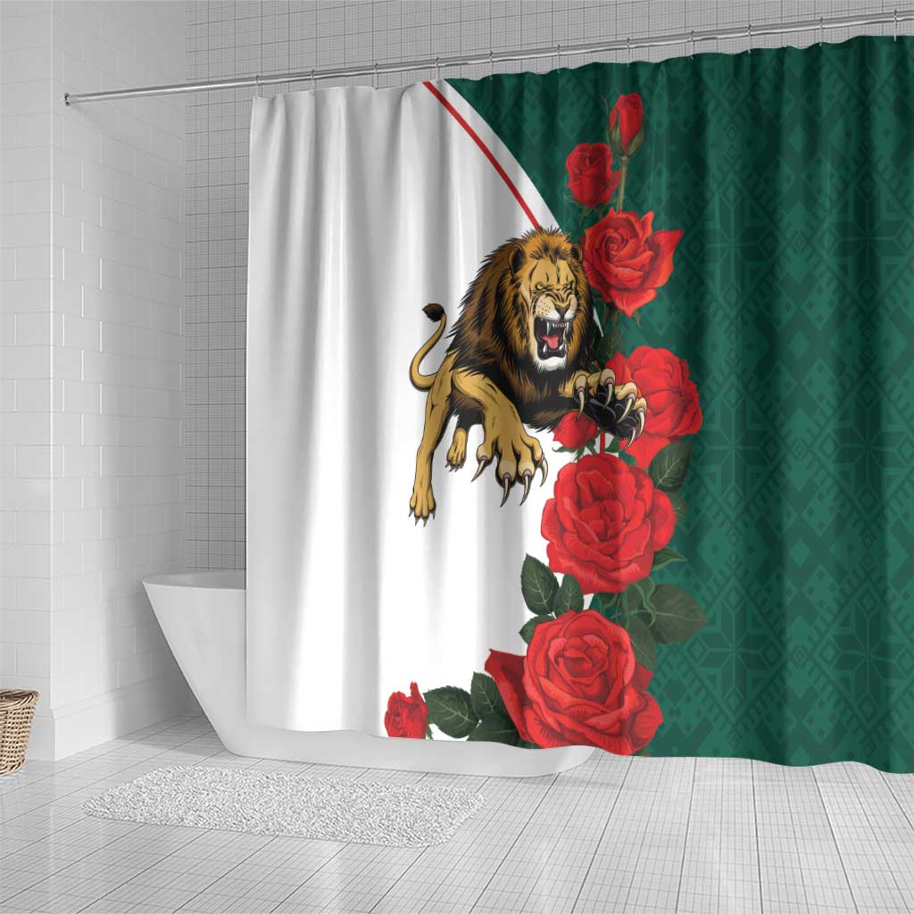 Bulgaria Lion Shower Curtain Folk Patterns With Rose LT18