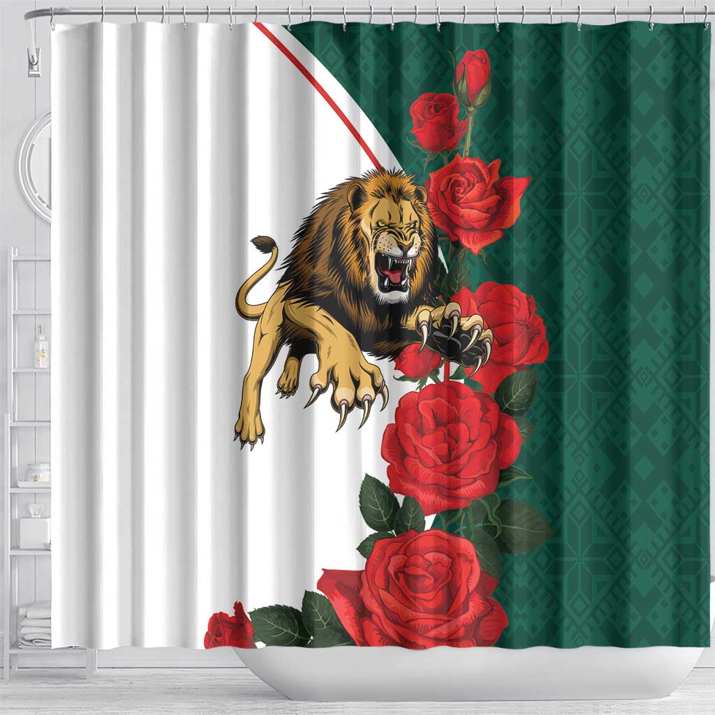 Bulgaria Lion Shower Curtain Folk Patterns With Rose LT18
