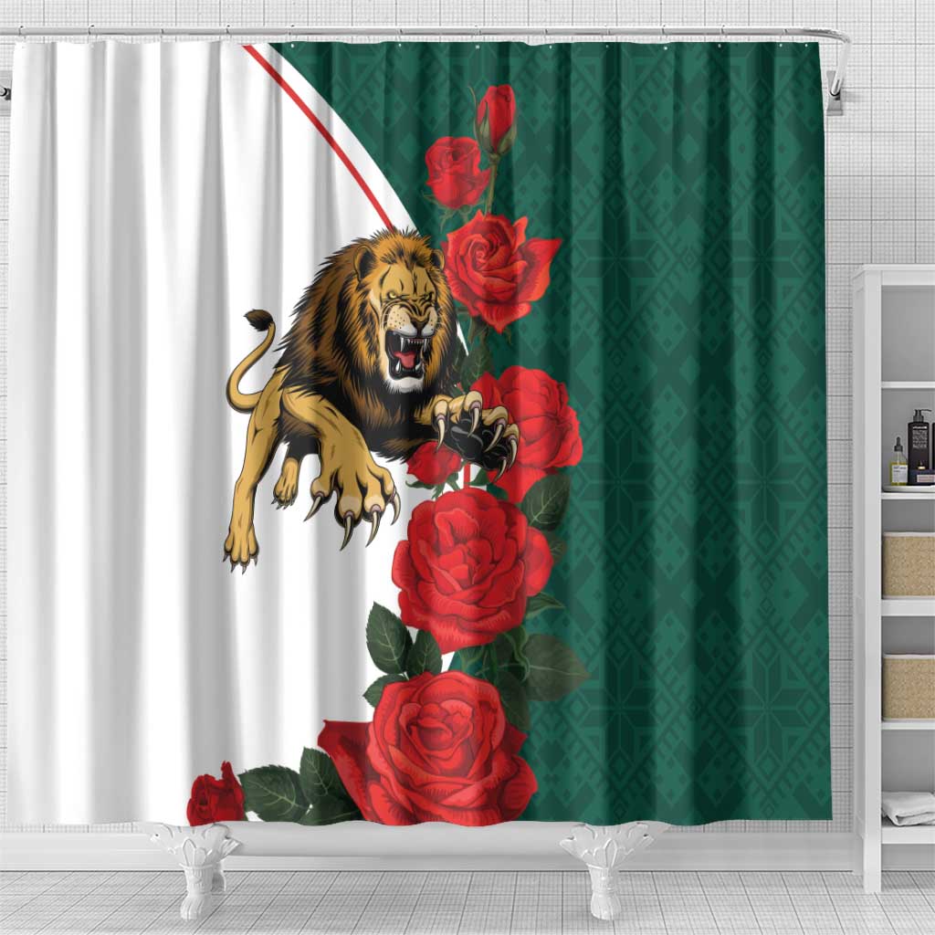 Bulgaria Lion Shower Curtain Folk Patterns With Rose LT18