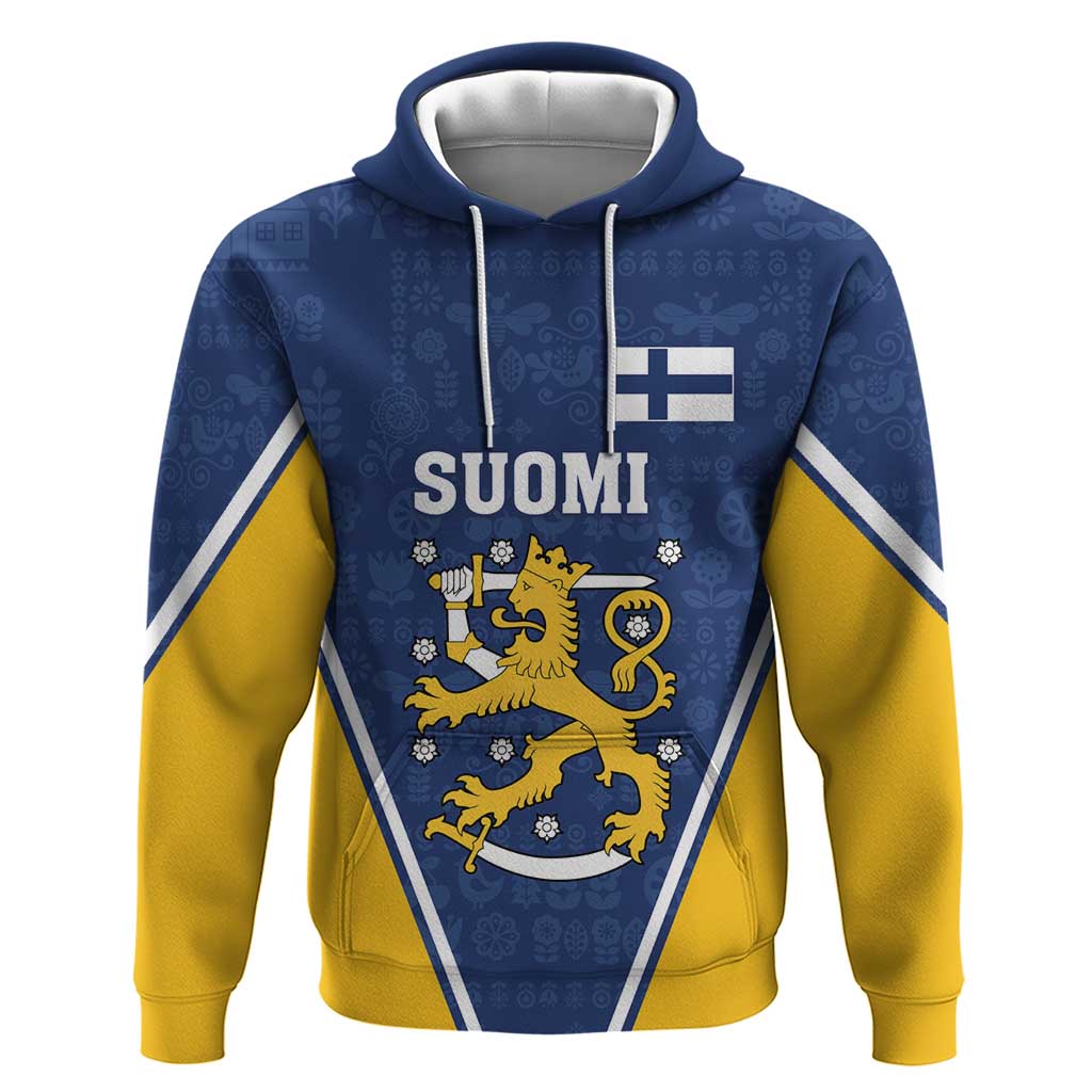 Custom Finland Lion Hoodie Finnish Folk Patterns LT18
