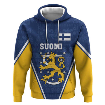 Custom Finland Lion Hoodie Finnish Folk Patterns LT18