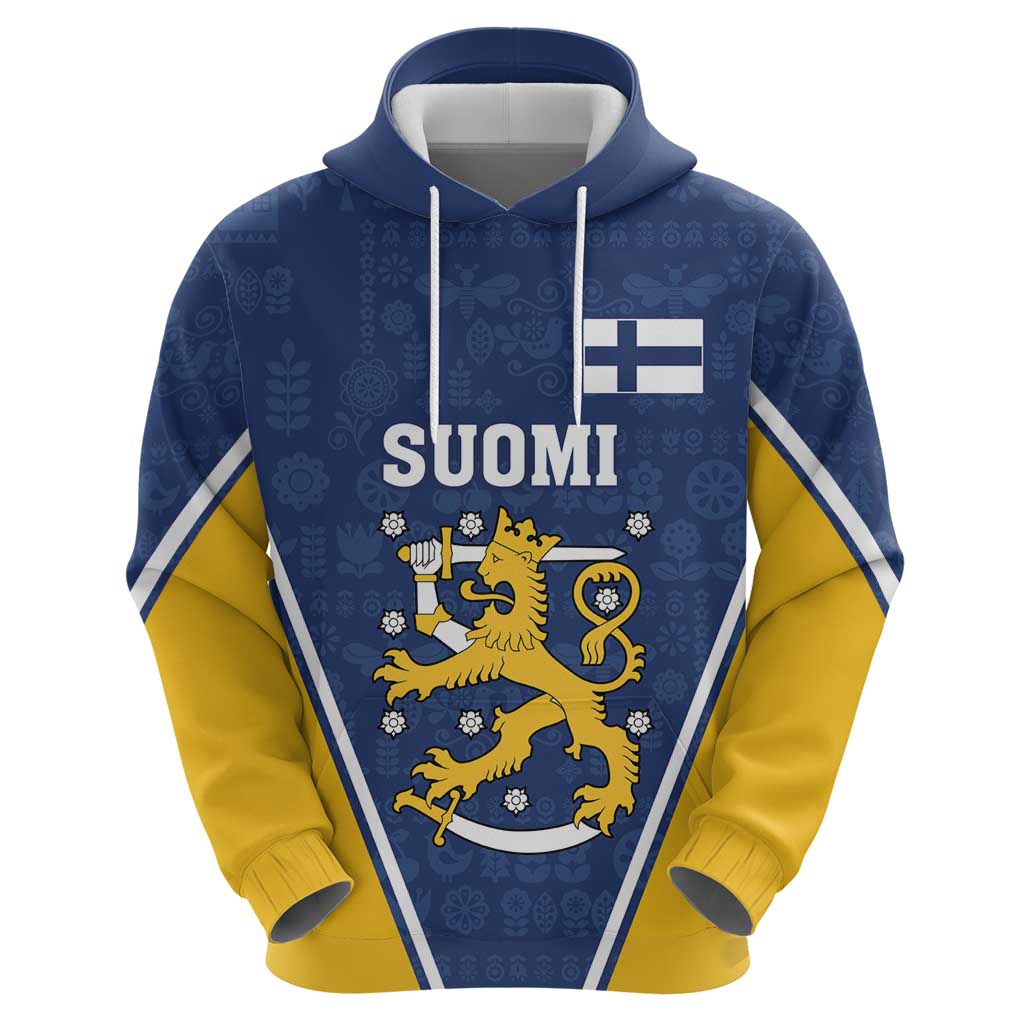 Custom Finland Lion Hoodie Finnish Folk Patterns LT18