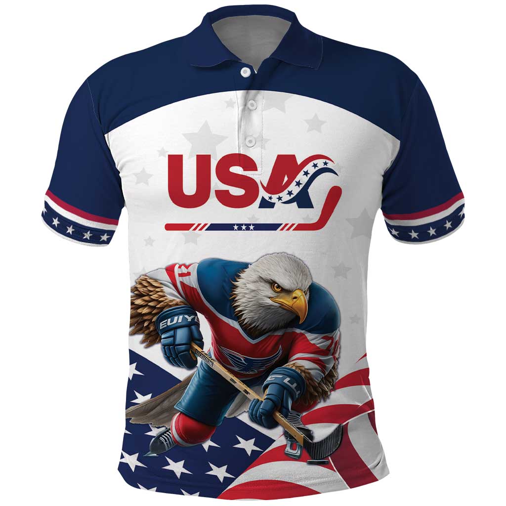Custom USA Ice Hockey Polo Shirt Team United States Eagle Mascot LT18