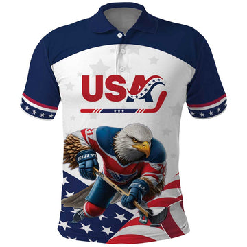 Custom USA Ice Hockey Polo Shirt Team United States Eagle Mascot LT18