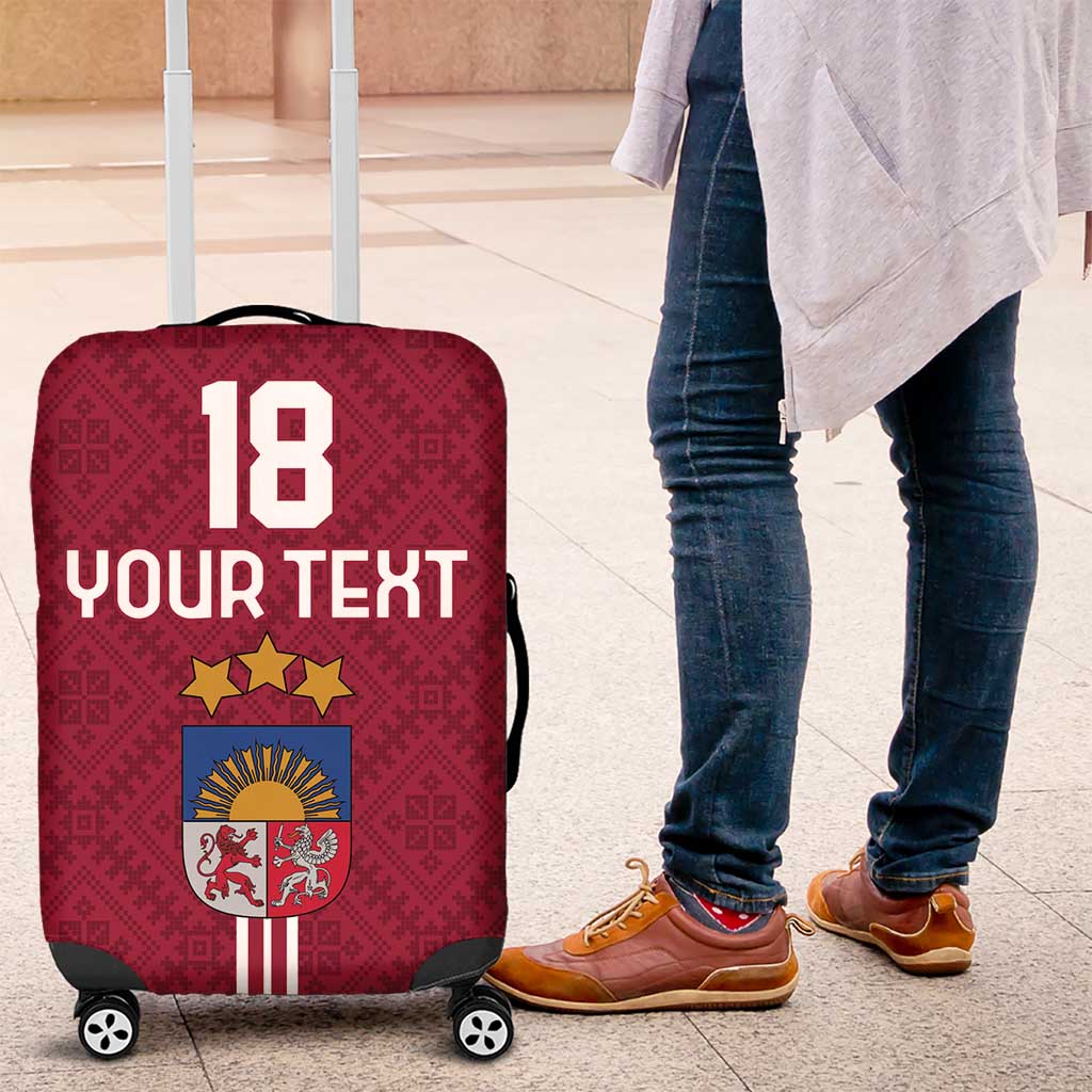 Custom Latvia Football Luggage Cover Latvijas Go Champion Folk Pattern LT18