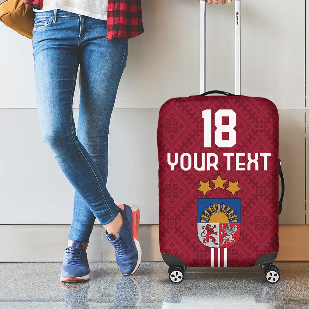 Custom Latvia Football Luggage Cover Latvijas Go Champion Folk Pattern LT18