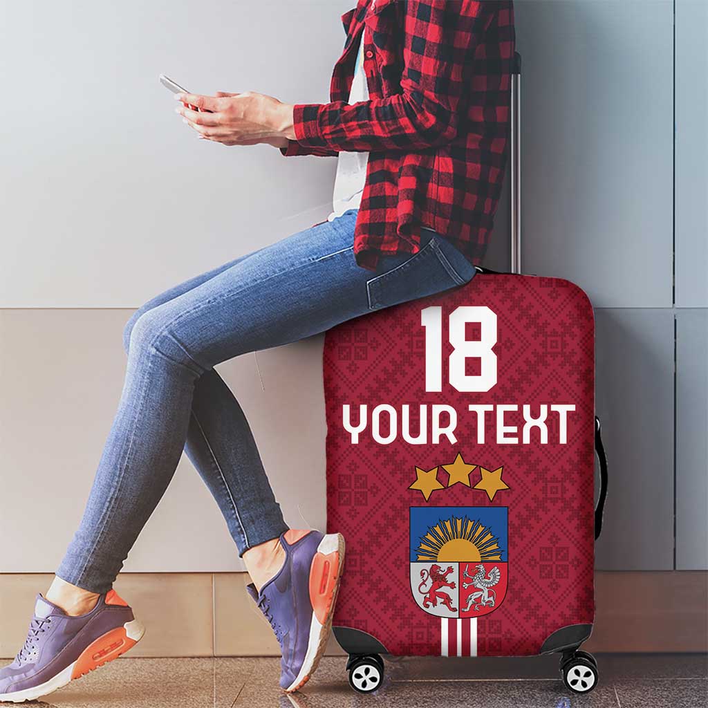 Custom Latvia Football Luggage Cover Latvijas Go Champion Folk Pattern LT18