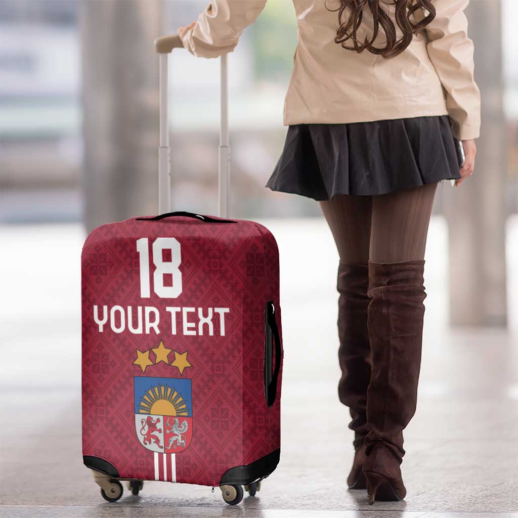Custom Latvia Football Luggage Cover Latvijas Go Champion Folk Pattern LT18