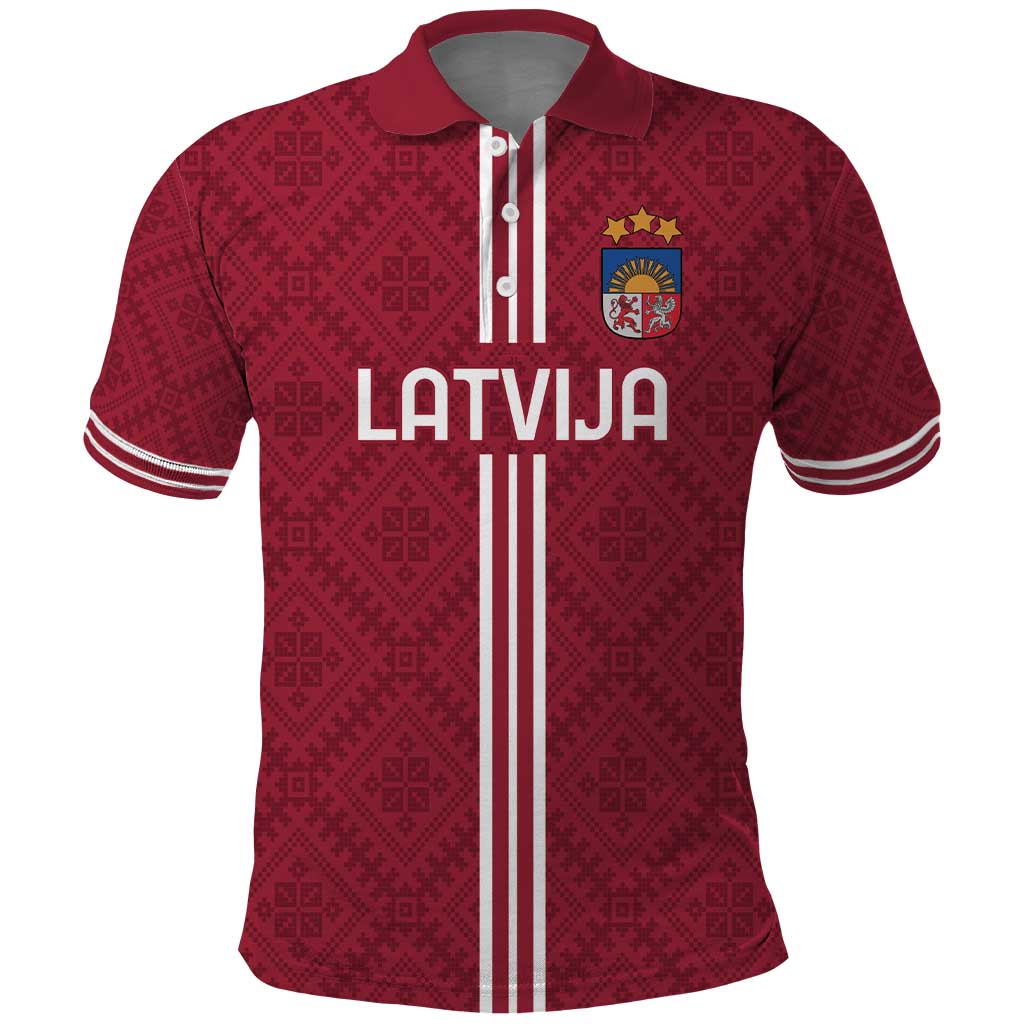 Custom Latvia Football Polo Shirt Latvijas Go Champion Folk Pattern LT18
