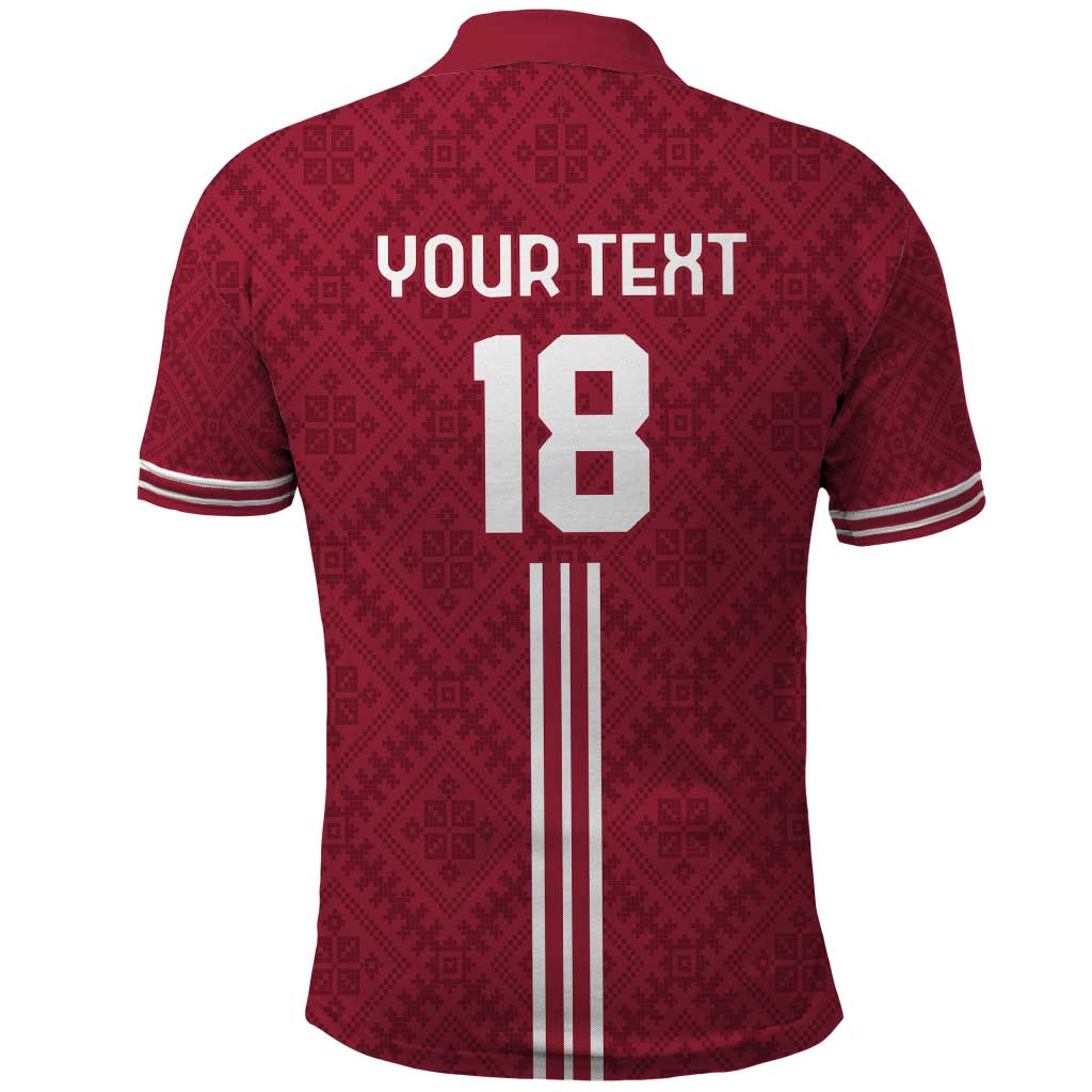 Custom Latvia Football Polo Shirt Latvijas Go Champion Folk Pattern LT18