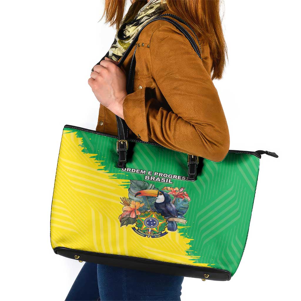 Brazil Coat Of Arms Leather Tote Bag With Flag Style LT18