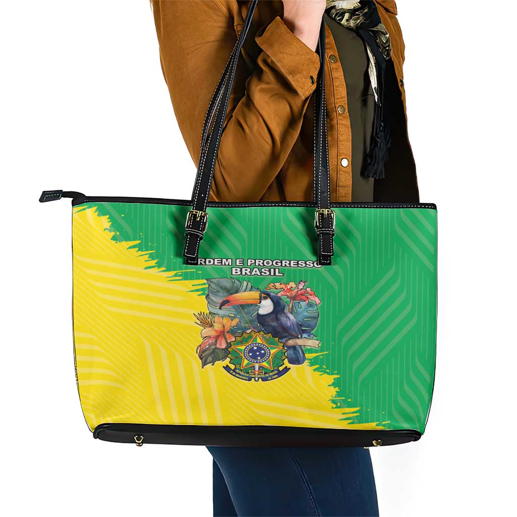 Brazil Coat Of Arms Leather Tote Bag With Flag Style LT18