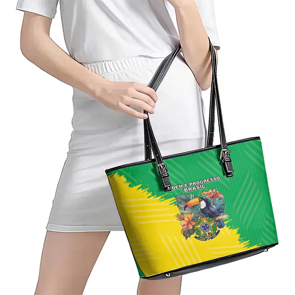 Brazil Coat Of Arms Leather Tote Bag With Flag Style LT18