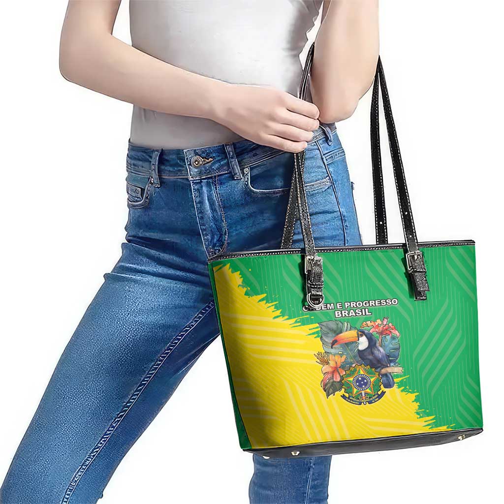 Brazil Coat Of Arms Leather Tote Bag With Flag Style LT18