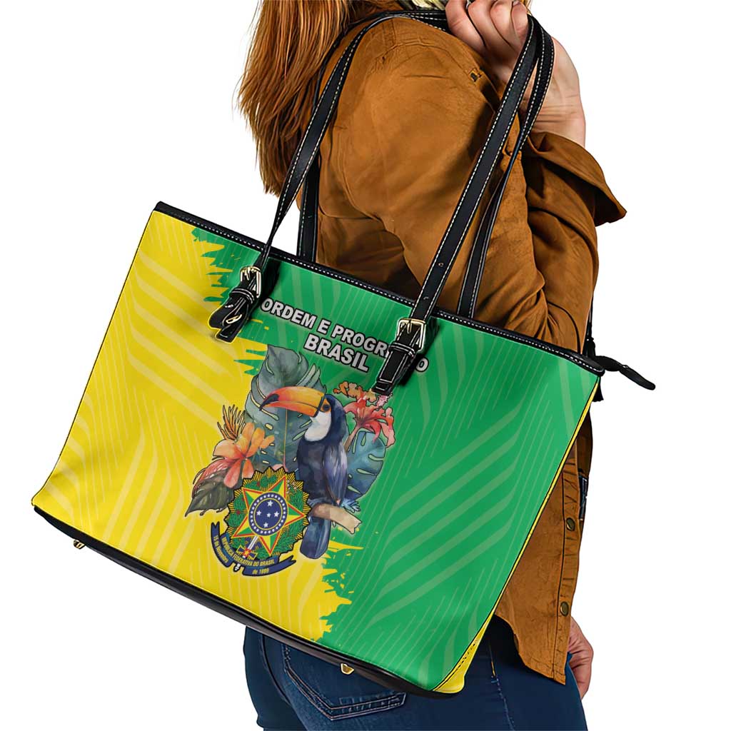 Brazil Coat Of Arms Leather Tote Bag With Flag Style LT18