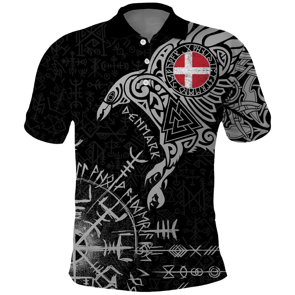 Denmark Viking Ravens Polo Shirt Vegvisir Runes Pattern LT18