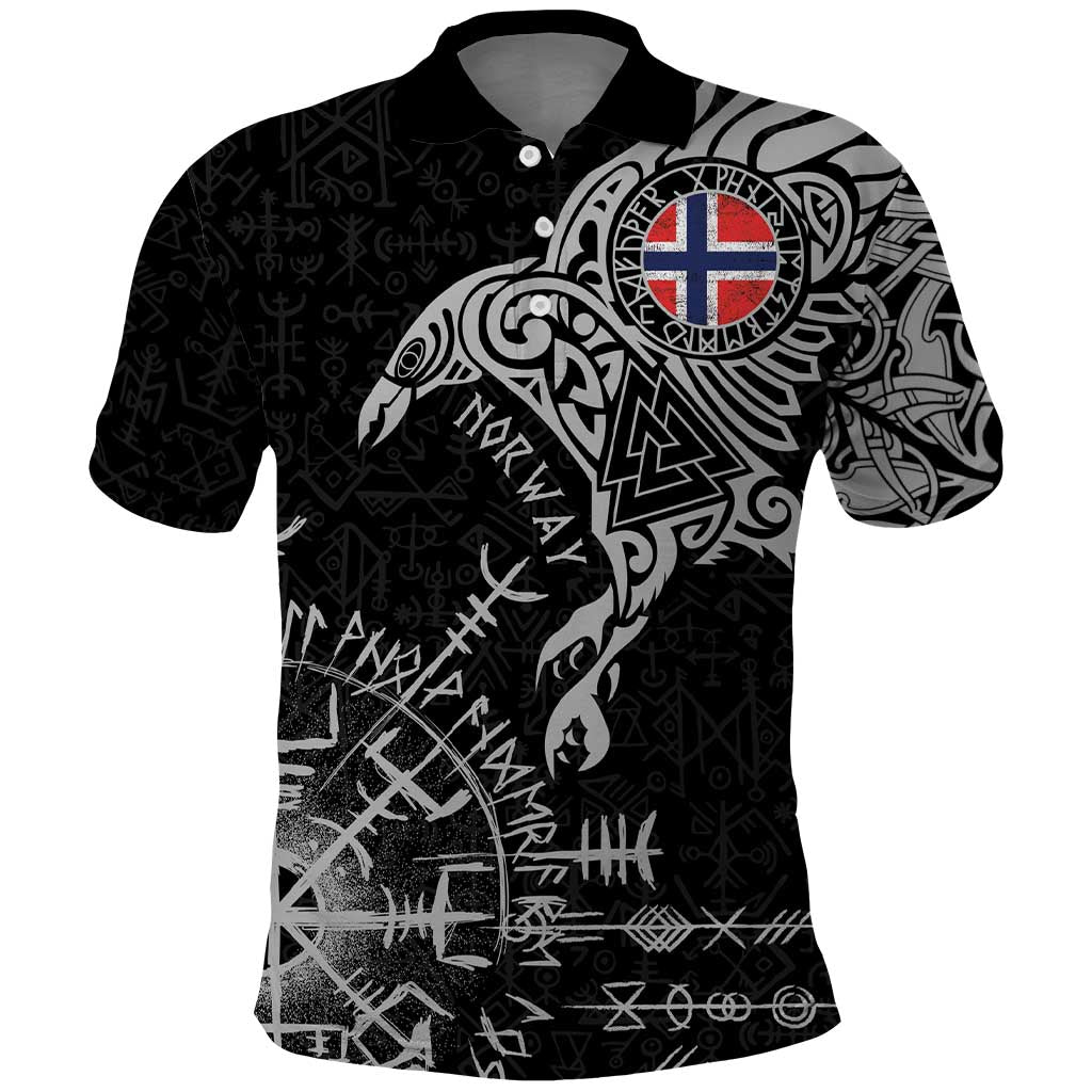Norway Viking Ravens Polo Shirt Vegvisir Runes Pattern LT18