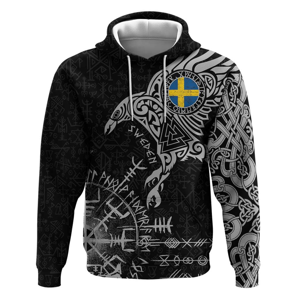 Sweden Viking Ravens Hoodie Vegvisir Runes Pattern LT18