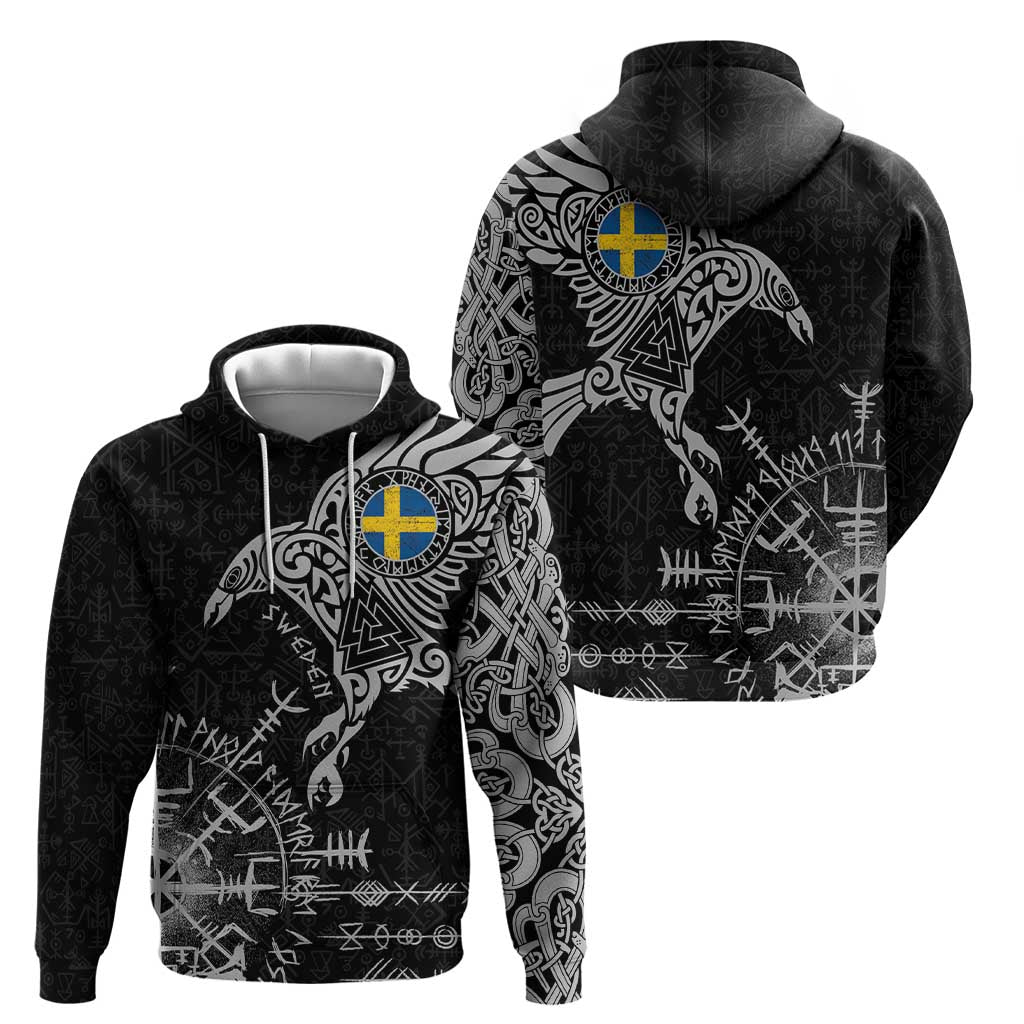 Sweden Viking Ravens Hoodie Vegvisir Runes Pattern LT18